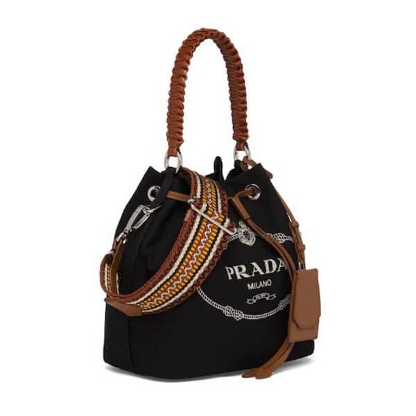 プラダ バケツバッグ 偽物 PRADA★Cotton canvas and leather bucketbag 1BE032_2DID_F0B7K_V_POO