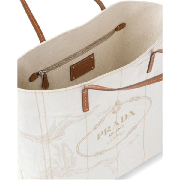 プラダ トートバッグ コピー【日本未入荷】PRADA リネン ラージ 旅行にも Large Tote in Printed Linen Blend