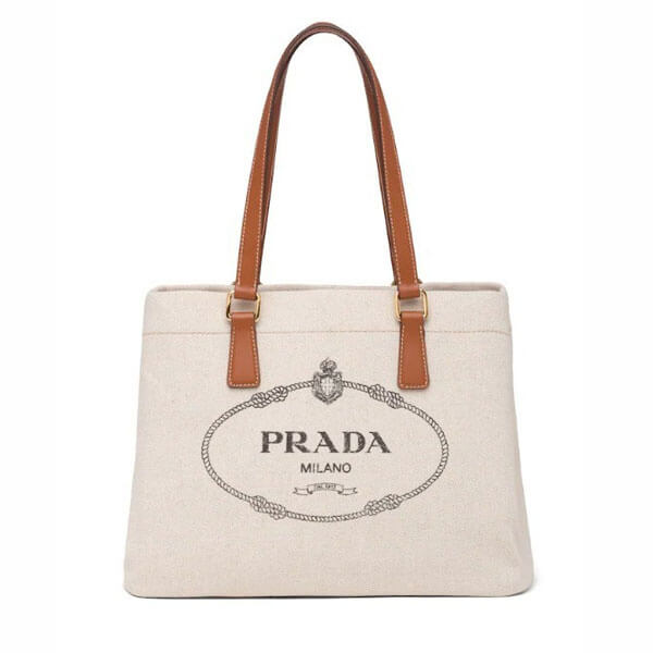 プラダ 偽物 バッグ PRADA CANVAS AND SMOOTH LEATHER SHOPPING BAG 1BG355 F0A5T