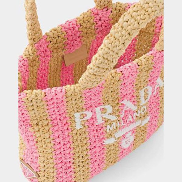 プラダ ストローバッグ 偽物 ストライプ ラフィア トートバッグ 人気商品 1BG422