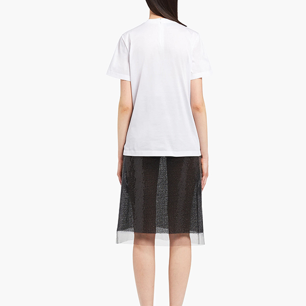 【22SS】プラダ スタッズシフォン 偽物ジャージー Tシャツ ロゴ 白/銀 3582AR10AHF0J36