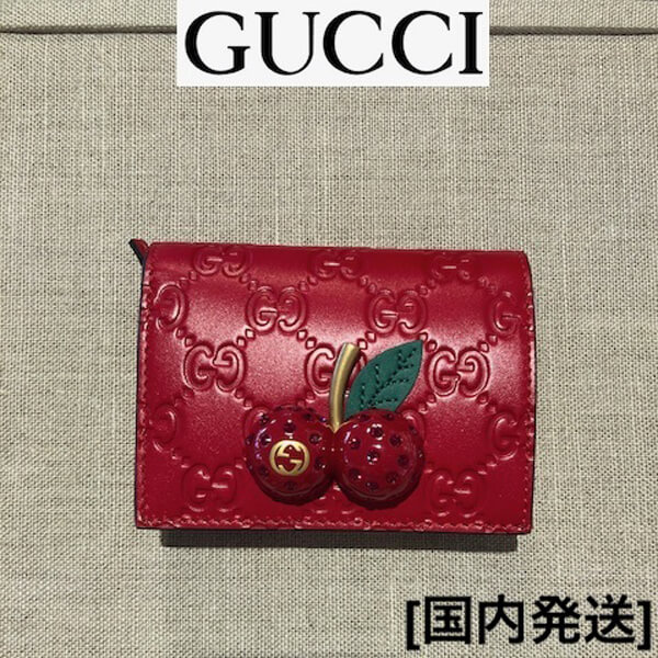 グッチ チェリー柄 財布 コピー[グッチ]シグネチャー チェリー さくらんぼ ミニ財布