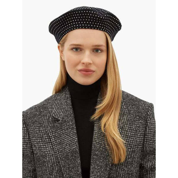 サンローラン キャップ コピー【サンローラン】 Crystal-embellished wool beret