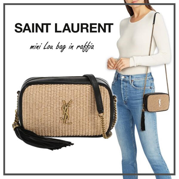 ☆サンローラン☆サンローラン ミニバッグ コピー 流行の異素材Mix mini Lou bag in raffia セール 612563FE9CW9078