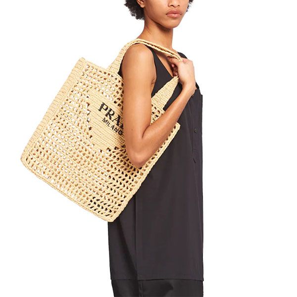 ラフィアトートバッグ プラダ 偽物 プラダ かごバッグ コピー■ストローバッグ Raffia tote bag メッシュ ロゴ 新作 1BG393_2A2T_F0009_V_OOO