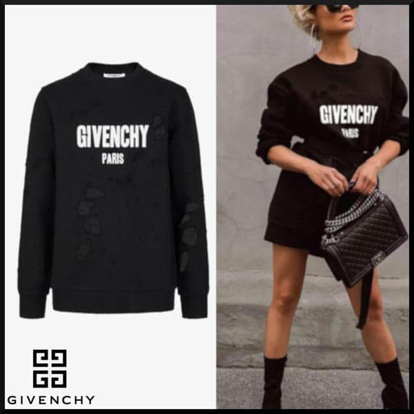 2020年春夏新作【GIVENCHY】ジバンシィ偽物 ブラックダメージスウェットシャツ