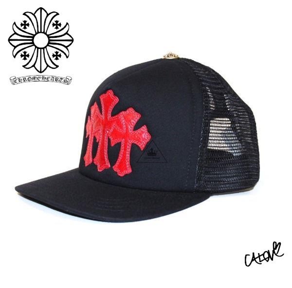 CHROME HEARTS★クロムハーツ キャップ コーデ レプリカ【CHセメタリークロス×赤レザー】