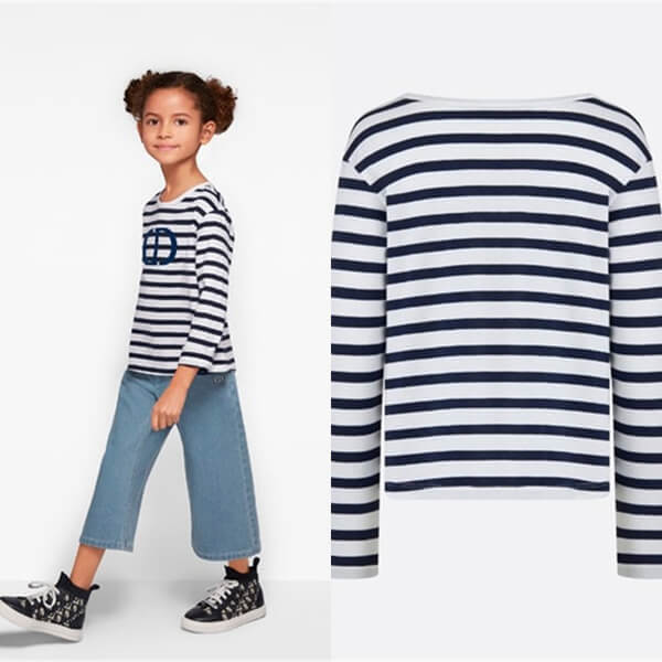 大人もOK! ディオール コピー 子ども服 BABY ディオール ★ ロゴ+ストライプ 長袖 Tシャツ