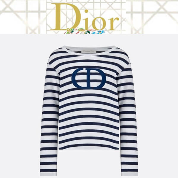 大人もOK! ディオール コピー 子ども服 BABY ディオール ★ ロゴ+ストライプ 長袖 Tシャツ