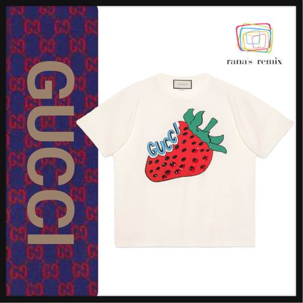 2020新作限定人気 グッチ★グッチ いちご 偽物 Tシャツ 大人コーデ ストロベリーオーバーサイズ 539081 XJA2J 7136