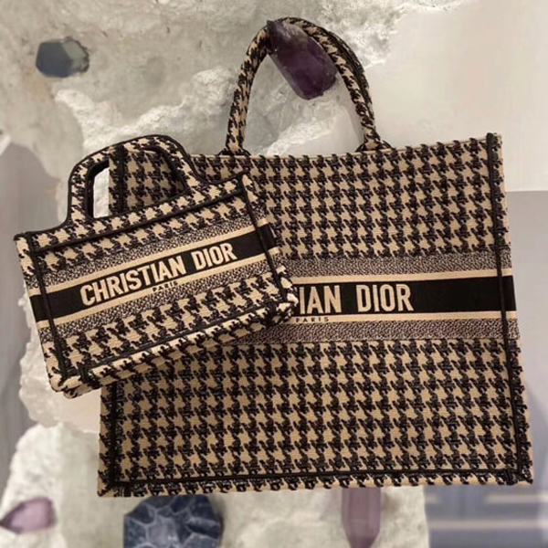 ディオール ブックトート コピー ディオール Book Tote ブックトート ルレックス刺繍入りブラックのハウンドトゥース