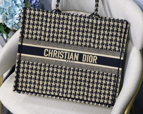 ディオール ブックトート コピー ディオール Book Tote ブックトート ルレックス刺繍入りブラックのハウンドトゥース