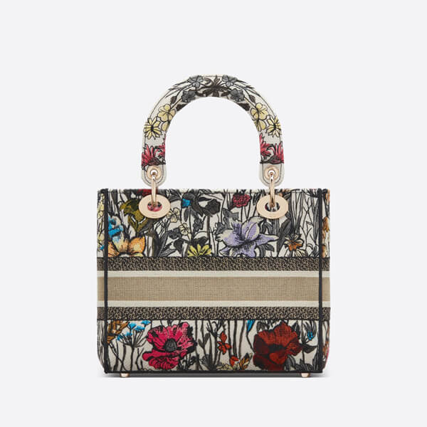 ディオール ブックトート 偽物 LADY D-LITE ミディアムバッグ Mille Fleurs エンブロイダリー