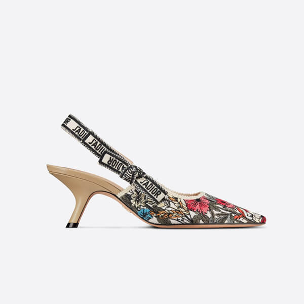 ディオール シューズ 偽物 J'ディオール スリングバックパンプス Mille Fleurs コットン エンブロイダリー