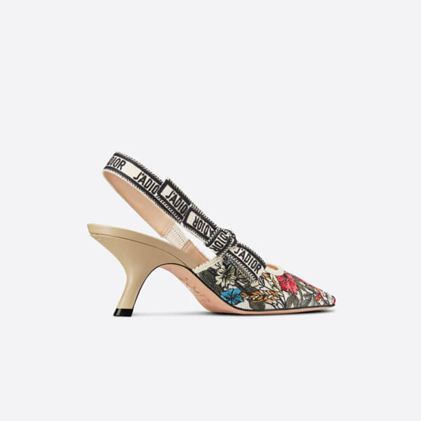 ディオール シューズ 偽物 J'ディオール スリングバックパンプス Mille Fleurs コットン エンブロイダリー