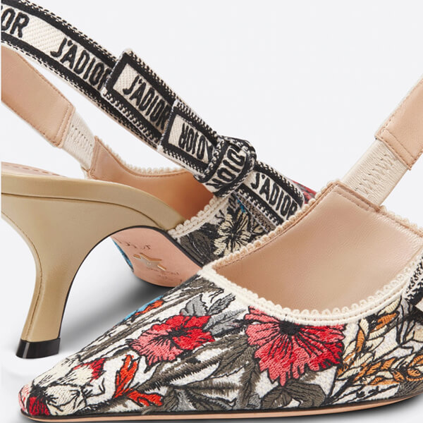 ディオール シューズ 偽物 J'ディオール スリングバックパンプス Mille Fleurs コットン エンブロイダリー