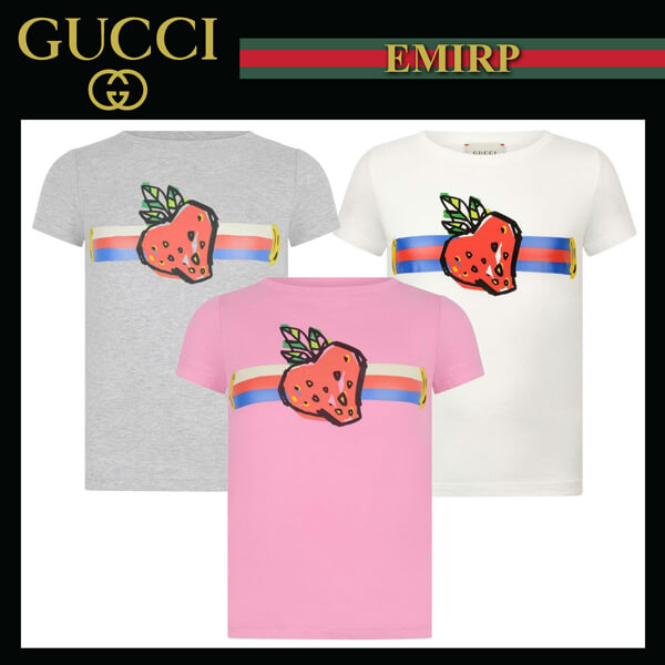 2020新作限定人気 グッチ☆グッチ いちご 偽物 Tシャツ バックロゴストロベリー