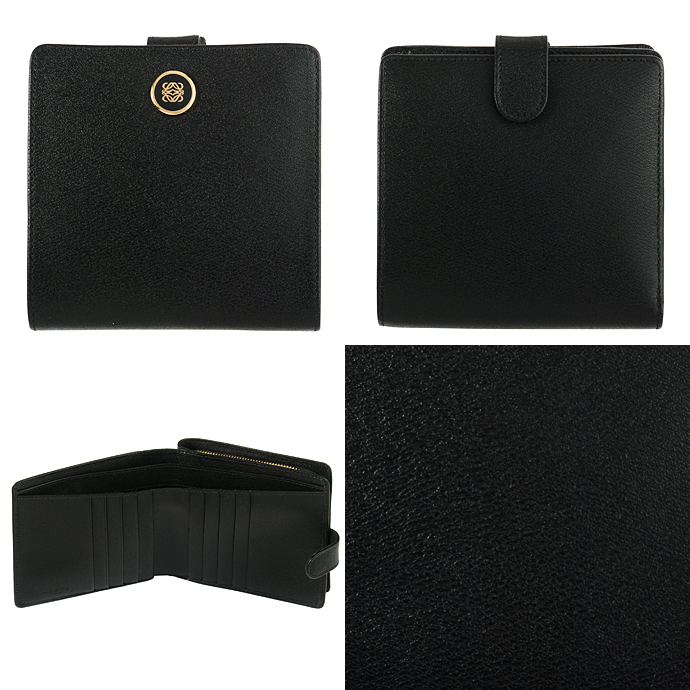 ロエベ ロゴボタン付き2つ折りコンパクト財布 118.30.A53 TEXTURED BOXCALF 1100