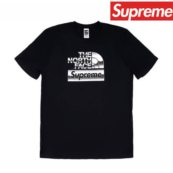 シュプリーム ノースフェイス シュプリーム 偽物 The North Face Metallic Logo S/S Top SS18 Week 7 コラボ メタリックロゴ