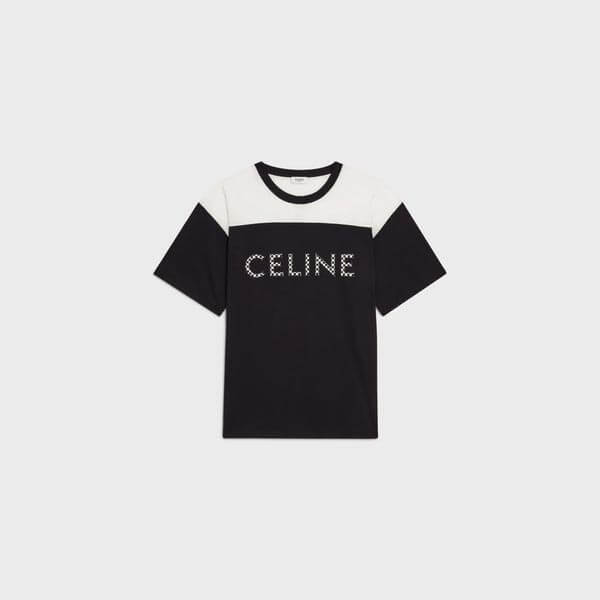 セリーヌ tシャツ コピー ルーズ フロント スタッズロゴ コットン 半袖 Tシャツ 2X839500O.38AW