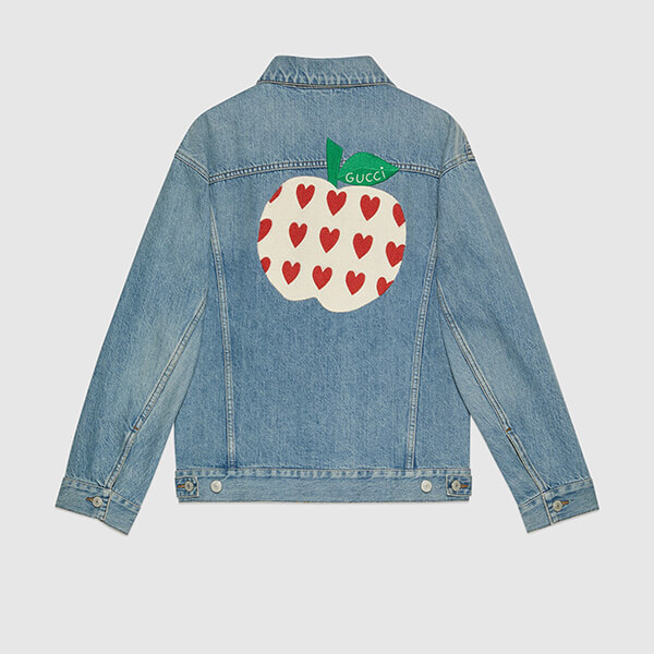 グッチ レ ポム 偽物【2021-22 AW】グッチ ジャケット コピー アップル＆ハート レポム パッチ デニム リンゴ 661689 XDBP2 4452