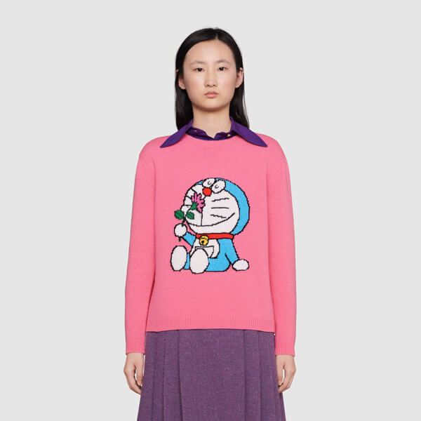 ドラえもん グッチコラボ 偽物 DORAEMON X グッチ ドラえもんのかわいいウールのセーター 桃