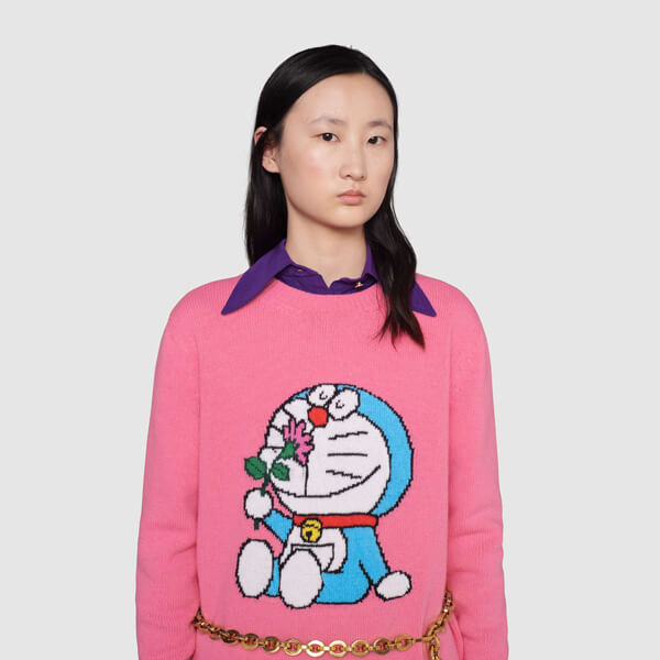 ドラえもん グッチコラボ 偽物 DORAEMON X グッチ ドラえもんのかわいいウールのセーター 桃