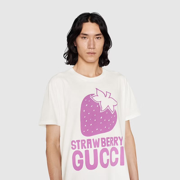【グッチ】ストロベリーグッチ 偽物 コットンTシャツ★送料込 548334XJDWG 9275