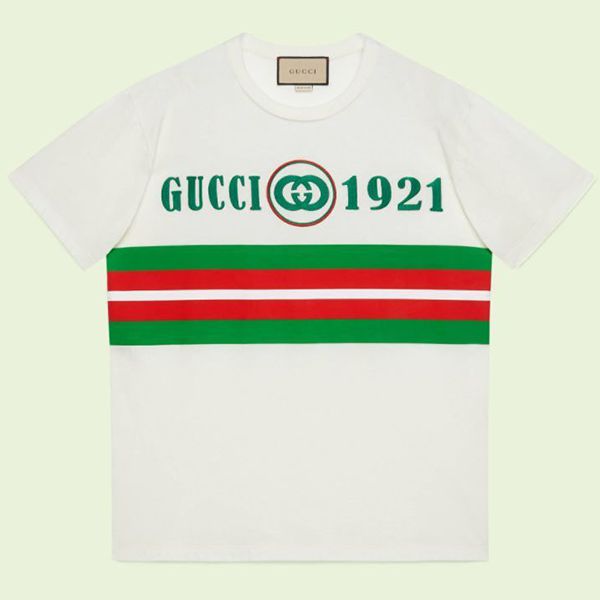 新作 グッチ 1921 コットン Tシャツ スーパーコピー ホワイト 615044XJD5U9128