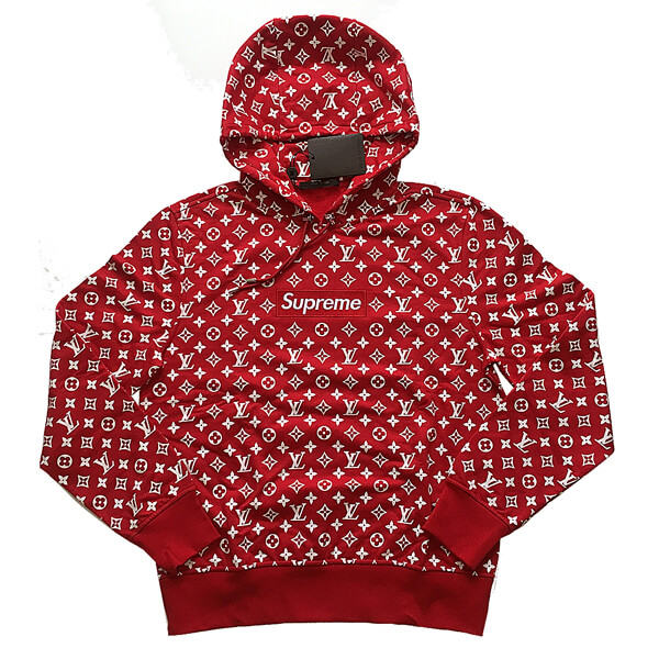シュプリーム×ルイヴィトンスーパーコピー 2017年限定 Box Logo Hooded Sweatshirtボックスロゴ パーカー スウェット Mサイズ モノグラム 赤