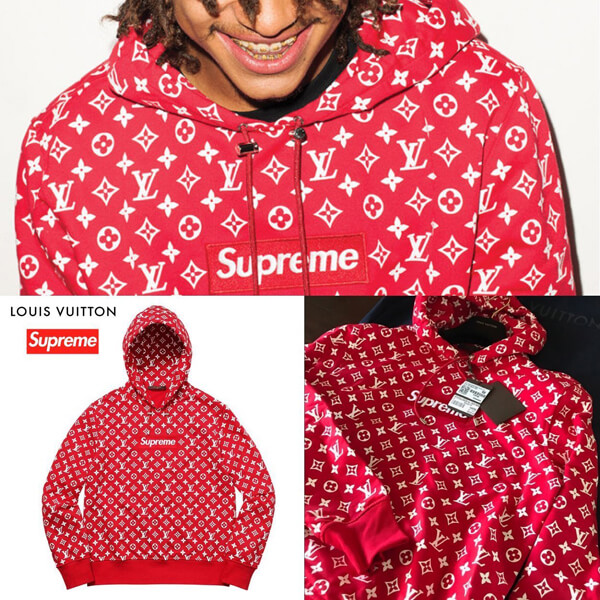 シュプリーム×ルイヴィトンスーパーコピー 2017年限定 Box Logo Hooded Sweatshirtボックスロゴ パーカー スウェット Mサイズ モノグラム 赤