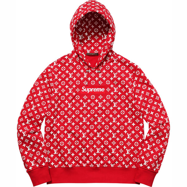 シュプリーム×ルイヴィトンスーパーコピー 2017年限定 Box Logo Hooded Sweatshirtボックスロゴ パーカー スウェット Mサイズ モノグラム 赤