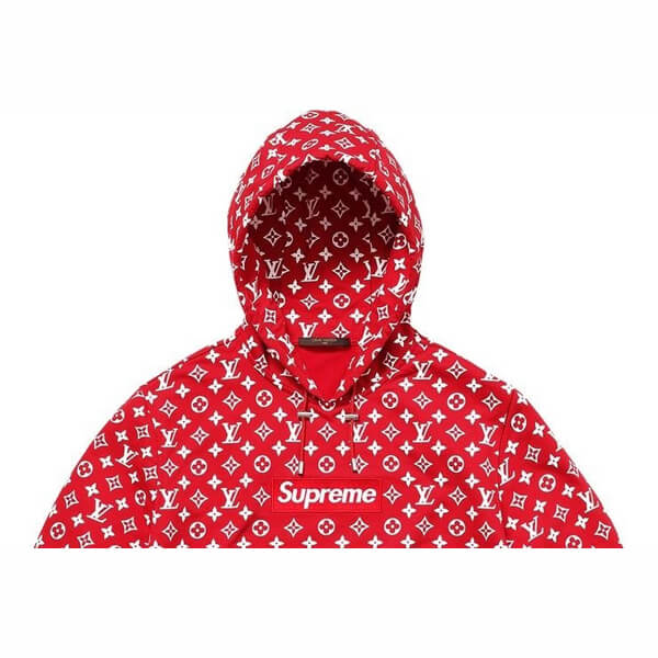 シュプリーム×ルイヴィトンスーパーコピー 2017年限定 Box Logo Hooded Sweatshirtボックスロゴ パーカー スウェット Mサイズ モノグラム 赤