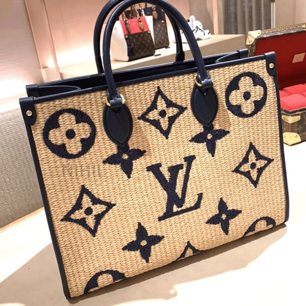 ルイヴィトン オンザゴー コピー ラフィア LV MM トートバッグ  モノグラム M57707