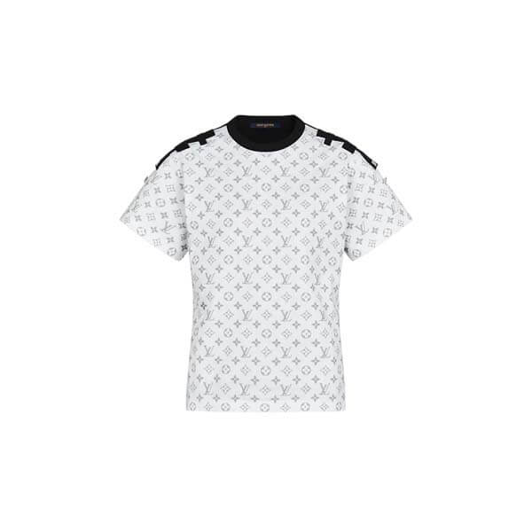 21SS春夏◆ルイヴィトン Tシャツ パロディ◆シルバーモノグラムショルダータブTシャツ1A8TLJ