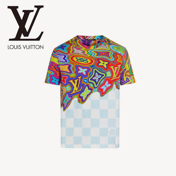 新作限定ルイヴィトン 偽物 プリンテッドダミエLV Tシャツ 1A8P14