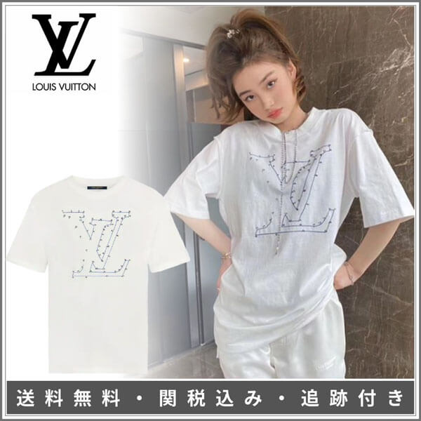 【数量限定】LV ルイヴィトン Tシャツ 偽物 ステッチプリント＆刺繍Tシャツ 1A7X56