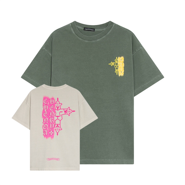 2023春夏新作 クロムハーツ コピー Tシャツ 水洗い処理 プリントロゴ 純綿素材 2色 クロス