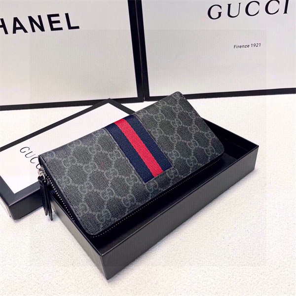 幅広く対応できる上品 GUCCI 偽物 長財布 モノグラム 牛革 レザー 21x11㎝ ブラック系 GGスプリーム シェリーライン ファスナー