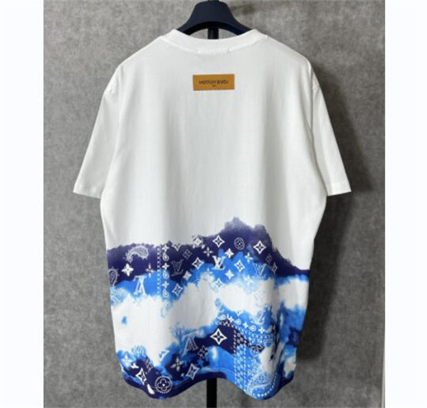 おすすめ人気アイテム ルイ ヴィトン Tシャツ プリント柄 グラデーション LOUIS VUITTON 純綿生地 白と青
