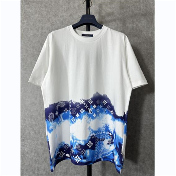おすすめ人気アイテム ルイ ヴィトン Tシャツ プリント柄 グラデーション LOUIS VUITTON 純綿生地 白と青