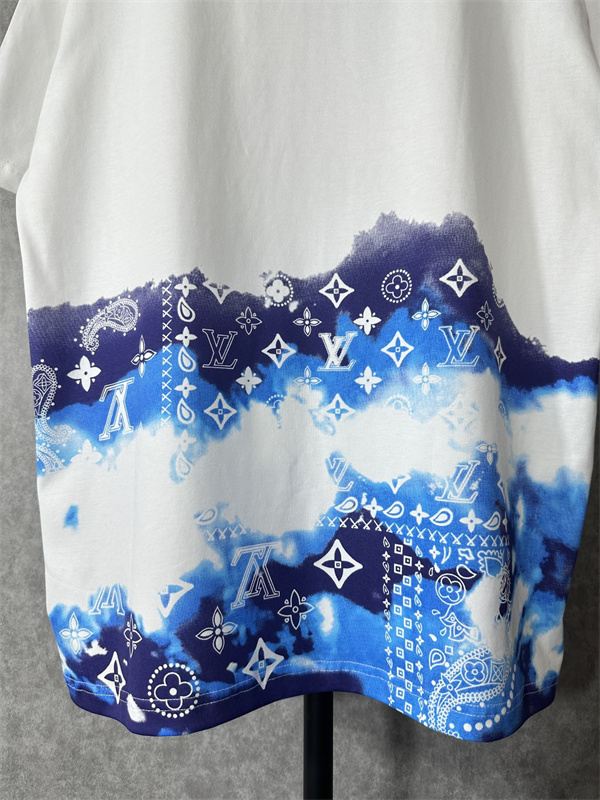 おすすめ人気アイテム ルイ ヴィトン Tシャツ プリント柄 グラデーション LOUIS VUITTON 純綿生地 白と青