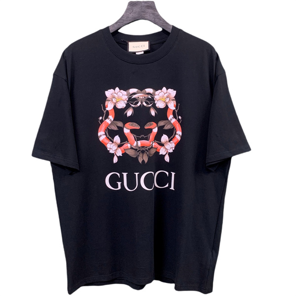 GUCCI コピー Tシャツ ヘビ 半袖 240g コットン グッチ GGロゴ プリント