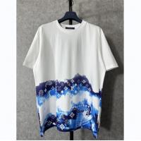 おすすめ人気アイテム ルイ ヴィトン Tシャツ プリント柄 グラデーション LOUIS VUITTON 純綿生地 白と青
