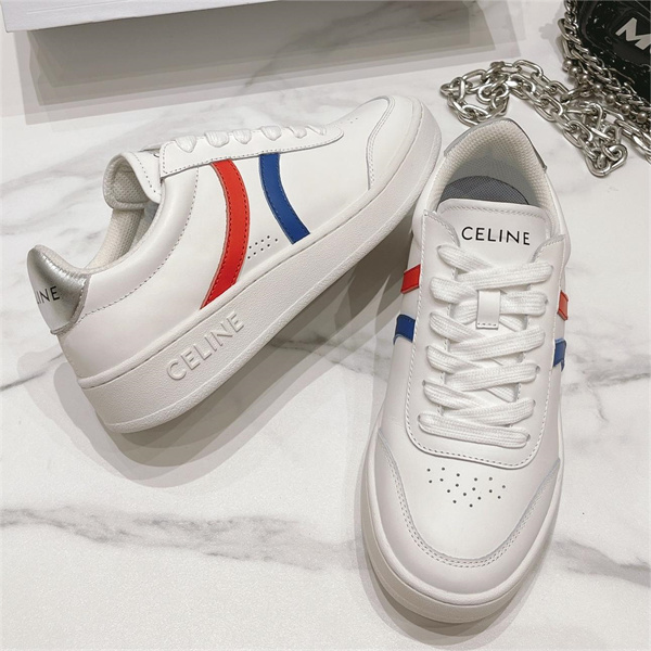 愛用していた今年トレンド CELINE コピー スニーカー 子牛革 青と赤 カーフレザー テニスシューズ セリーヌ 男女兼用