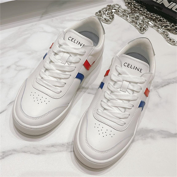 愛用していた今年トレンド CELINE コピー スニーカー 子牛革 青と赤 カーフレザー テニスシューズ セリーヌ 男女兼用