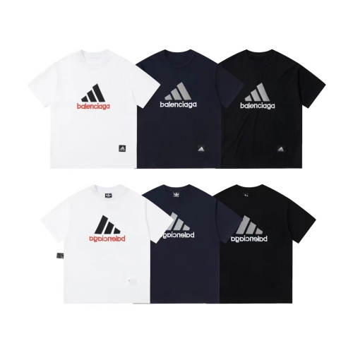 最上品質Balebciaga X adidas連名款両面着 23春夏新モデル 刺繡アルファベット丸襟半袖Tシャツコピー