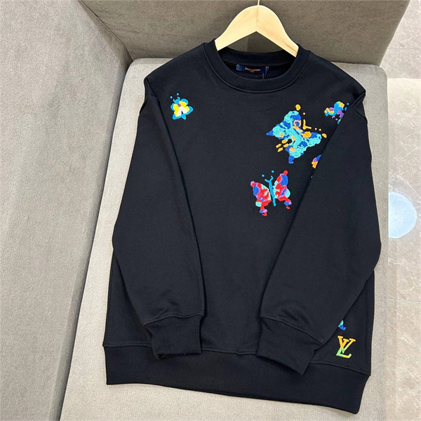 ルイヴィトン 偽物 トレーナー 蝶々 刺繡ロゴ 丸首 LOUIS VUITTON コットン