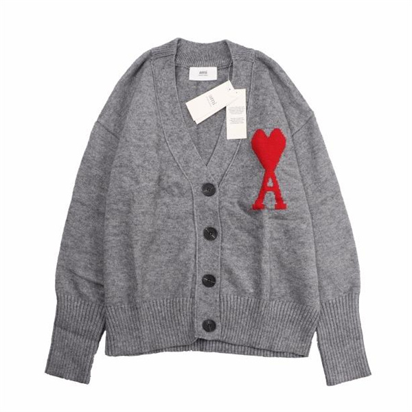 AMI PARIS 偽物 カーディガン 綿 ウール ハート 刺繍 ｖネック オーバーサイズ アミ パリス