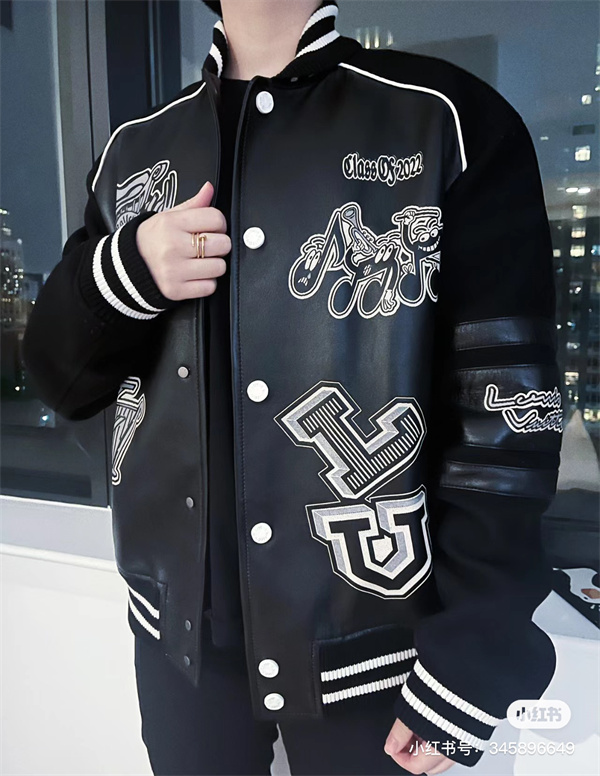 1AATMF LOUIS VUITTON コピー ジャケット Varsity レザー ウール タオル ロゴ 刺繡 ルイヴィトン